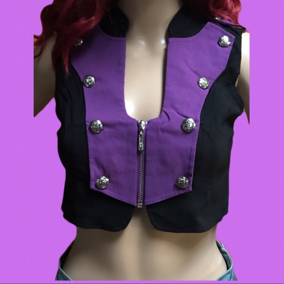 Lydia USA Jackets & Blazers - Black and Purple Cropped Vest